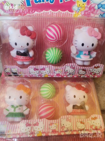 2 бр Коте Кити Hello Kitty и топка пластмасови фигурки играчки за игра и украса торта , снимка 1