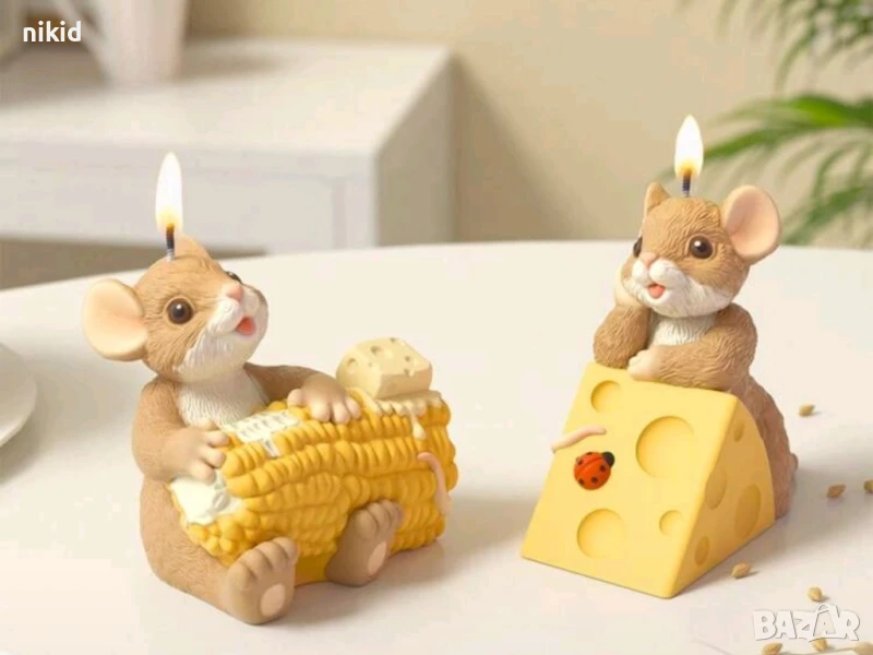 3D Мишка Мишле със сирене царевица силиконов молд форма фонфан шоколад смола гипс свещ декор , снимка 1