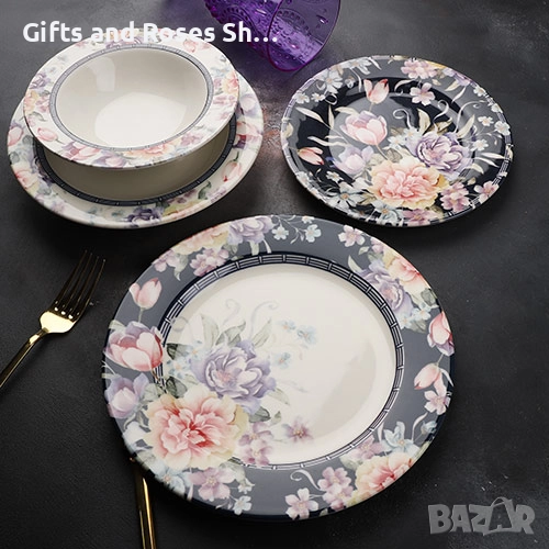 Порцеланов сервиз за хранене с цветя - 24 части, снимка 1