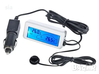 Термометър за кола с LCD дисплей, Вътрешна и външна темепература, снимка 1