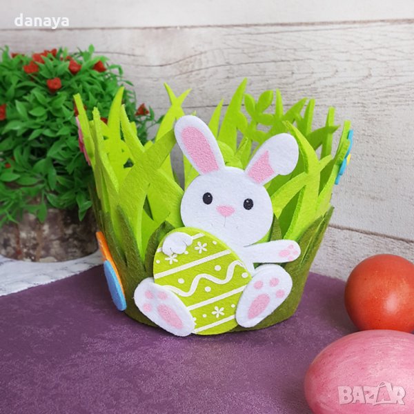 2735 Великденски панер за яйца Зайче в градинка, снимка 1