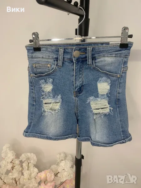 Къси дънки с висока талия размер XS, снимка 1