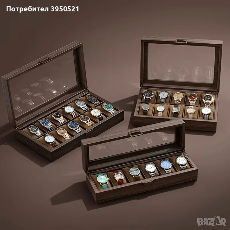 Дървена кутия за съхранение на 3, 6, 10 или 12 часовника, часовници, снимка 1