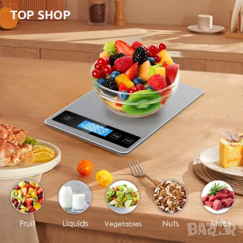 Акумулаторна кухненска везна 15 кг Лед с иноксово покритие, снимка 7 - Електронни везни - 49132738