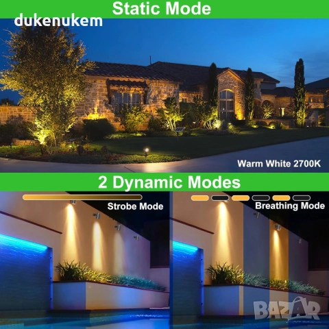 Комплект от 4 броя соларни прожектора за градина, топла светлина, 5000 mAh, IP66, 3 режима, снимка 3 - Прожектори - 52559173