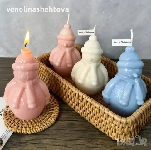 3D Голям снежен човек с шал шапка Силиконов молд форма калъп за фондан свещи гипс сапун декорация , снимка 3 - Форми - 48101667