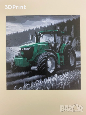  John Deere трактор - 3D релефна оцветена с акрил