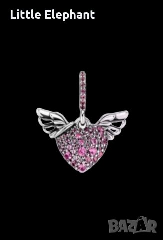 Сребърен висящ елемент Пандора,сърце,"Шесто чувство",pink/нов