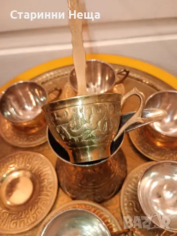 Стар бронзов арабски ориенталски Ислам Исламик Ислям сервиз за кафе старинен сервиз стар бронз , снимка 3 - Антикварни и старинни предмети - 48275465