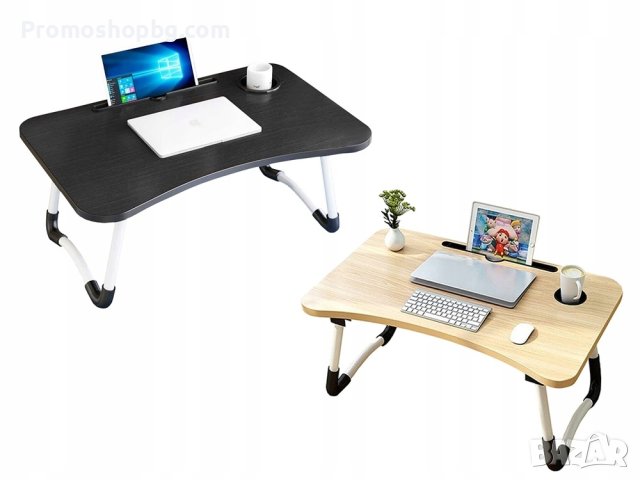 Сгъваема маса за лаптоп с отделение за таблет и чаша, ЧЕРНА, снимка 4 - Маси - 41471689