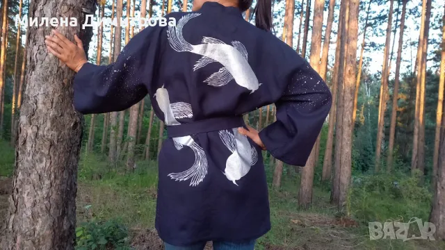 Ръчно рисувано ленено кимоно , снимка 7 - Сака - 48883086