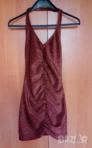 Кафява блестяща рокля , снимка 2 - Рокли - 51548523