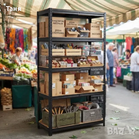Здрав метален стелаж - Безвинтов гаражен рафт с 4 нива 150x70x30 см, снимка 2 - Етажерки - 55725657