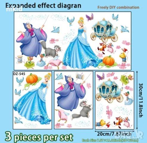 Пепеляшка Cinderella фея самозалепващ стикер лепенка за стена мебел прозорец детска стая детски, снимка 2 - Други - 53740558
