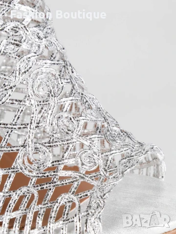 Сребристи сандали на ток, снимка 5 - Сандали - 51245863