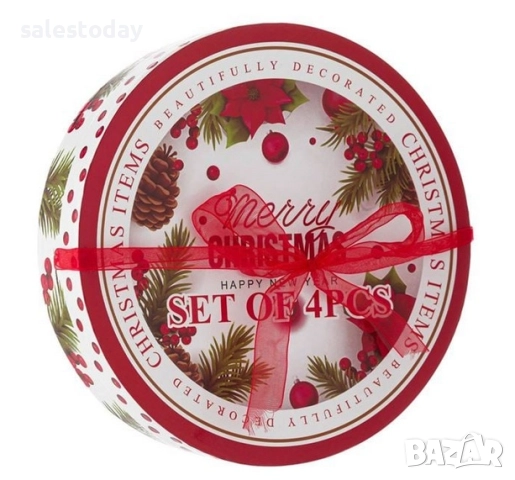 Коледни чинии, порцелан, Елха/ Подаръци, 19 см, 4 бр.