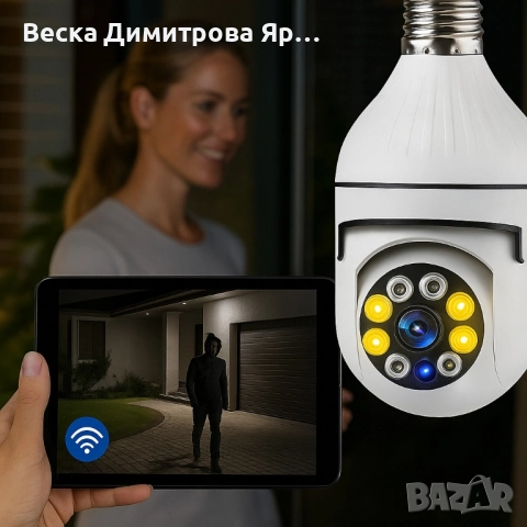 WiFi Панорамна IP Камера LYLÚ 360° във форма на крушка с нощно виждане и автоматично проследяване, снимка 7 - IP камери - 51553561