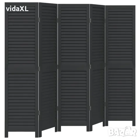 vidaXL Разделител за стая, 5 панела, черен, дърво пауловния масив