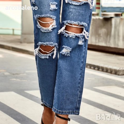 Дамски универсални изпрани скъсани дънки с прави крачоли , снимка 7 - Дънки - 41948591