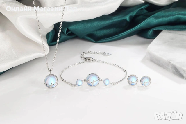 Fanqieliu комплект бижута 925 сребро с опал – колие, гривна и обеци, снимка 8 - Бижутерийни комплекти - 53719618