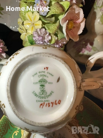 Crown Staffordshire England - Circa 1930 Pattern A 13460 - невероятно красив английски двоен сет, снимка 8 - Антикварни и старинни предмети - 52676302