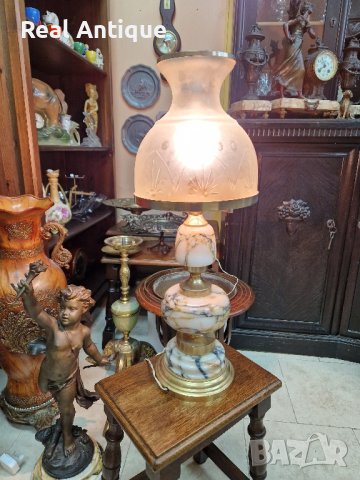 Уникална антикварна белгийска нощна лампа бронз и цветен мрамор , снимка 10 - Антикварни и старинни предмети - 41978379