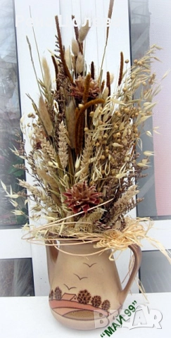 Сухи треви и натурални материали във ваза, снимка 2 - Декорация за дома - 52593793