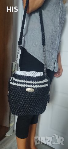 Луксозни плетени дамски чанти, ръчно изработени, с дълга дръжка за през рамо, бордо, снимка 16 - Чанти - 40479121
