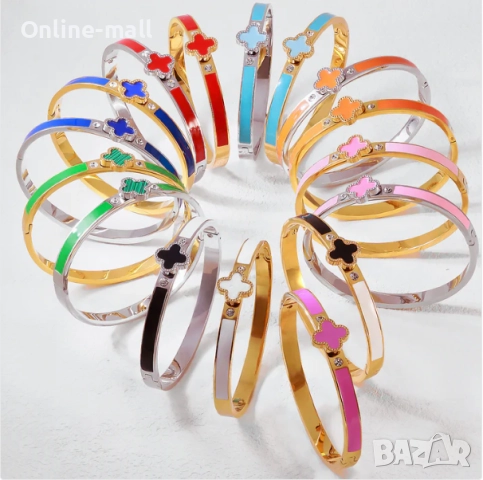 Луксозна дамска гривна с детелина и кристали Van Cleef, различни цветове, снимка 9 - Гривни - 52424654