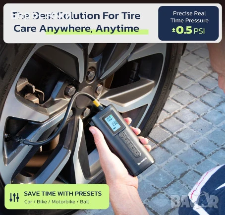 Преносим въздушен компресор Woowind AP2-P, мини въздушен компресор за гуми, снимка 8 - Аксесоари и консумативи - 50841272