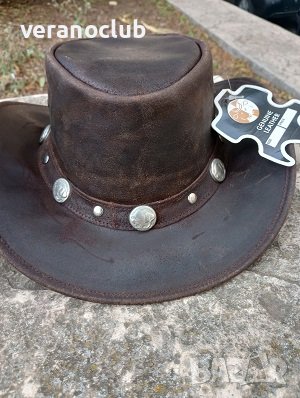 Каубойска шапка Естествена кожа Сребристи катарами, снимка 5 - Шапки - 41883538