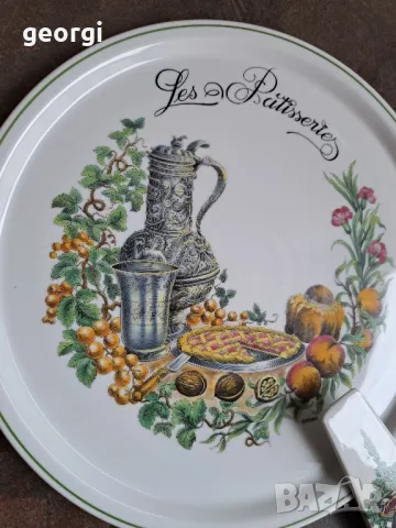 френско порцеланово плато за торта със шпатула Natures Mortes  7/1, снимка 2 - Форми - 49666083