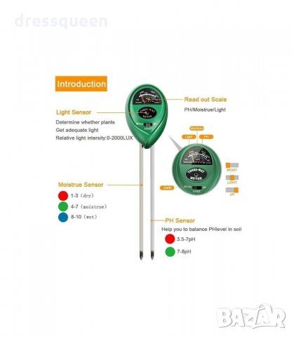 3112  тестер за рН на почвата, влажност и светлина, снимка 4 - Други - 34248078
