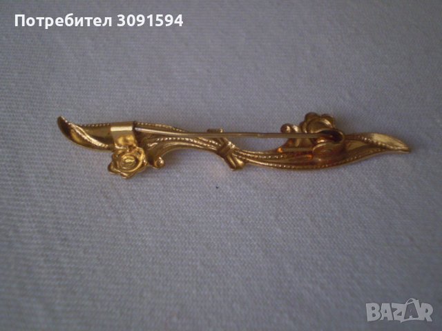 стара сребърна брошка игла със позлата мъркирана на иглата, снимка 3 - Антикварни и старинни предмети - 38694104