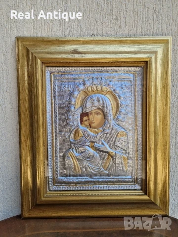 Прекрасна голяма антикварна сребърна икона със сертификат и маркировка , снимка 2 - Антикварни и старинни предмети - 51179786