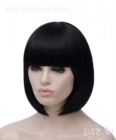 50 ЛЕВА ‼️ Черна къса перука с бретон - 30 см. ✔️  , снимка 3 - Аксесоари за коса - 38832219