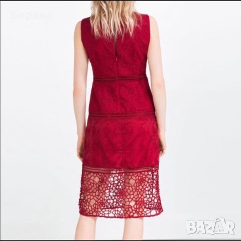 НАМАЛЕНА - ZARA нова червена изящна рокля размер S, снимка 16 - Рокли - 41743772
