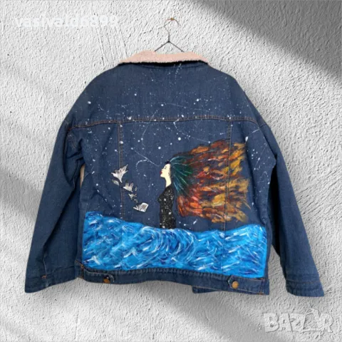 Ръчно рисувано дамско дънково яке, снимка 2 - Якета - 49968089