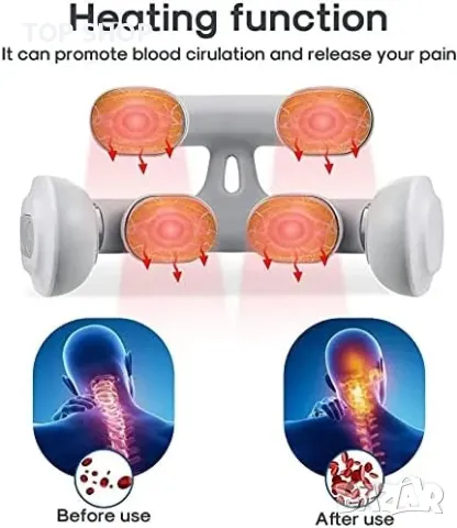 Електрически масажор за врат с функция за нагряване, USB зареждане, преносим, снимка 3 - Масажори - 49627338