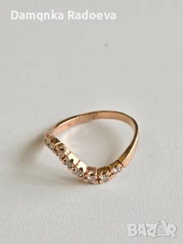 Златен пръстен с Диаманти , снимка 12 - Пръстени - 49847453