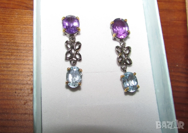 925 сребърни обеци с топаз, опал, гранат, апатит, подходящи за подарък, снимка 6 - Обеци - 51755722