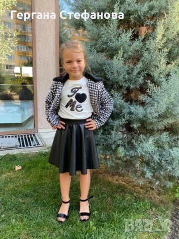 Мадамски сет 3 части  Палтенце,кожена пола и блузка  Размери -2г.3г.4г.5г. Цена -50 лв, снимка 2 - Детски комплекти - 34159194