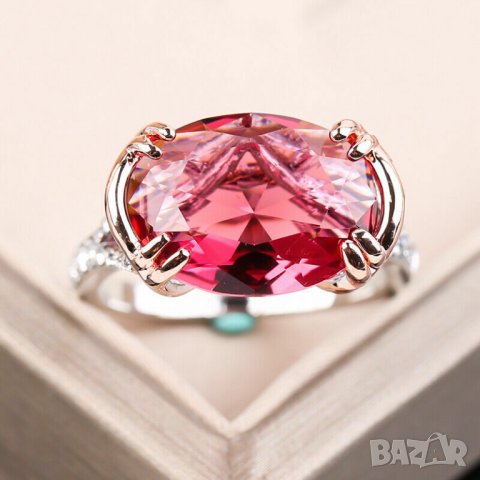 Пръстен с червен циркон, позлата, снимка 4 - Пръстени - 41825129