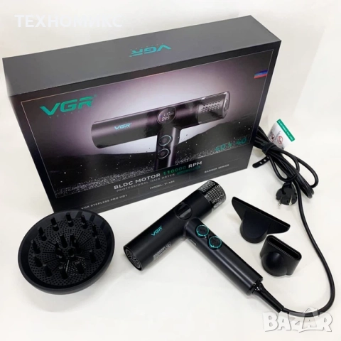 Професионален сешоар VGR с BLDC мотор 110 000 RPM – Йонна технология и дифузер, снимка 6 - Други стоки за дома - 52816235