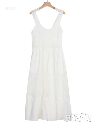 Бяла рокля дантела, бяла лятна рокля, рокля презрамки, снимка 4 - Рокли - 44228521