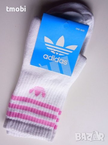 Памучни чорапи Adidas, Бели с цветно лого, снимка 3 - Мъжки чорапи - 41880058