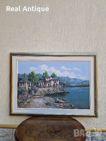 Превъзходна голяма антикварна авторска картина масло върху платно 