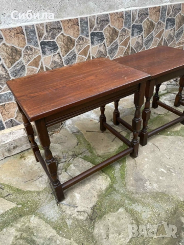 Комплект антични помощни масички (3 броя) – масивно дърво, снимка 4 - Антикварни и старинни предмети - 52919697