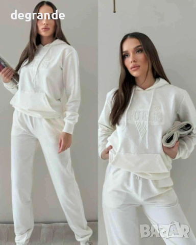 Памучен екип Guess 2 части БЯЛО БЕЖОВО ЧЕРНО, снимка 3 - Спортни екипи - 53715422