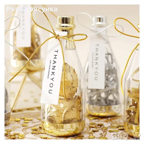 Малка ПВЦ бутилка "Шампанско" за декорация /6 броя в стек/, снимка 6 - Декорация за дома - 48621363